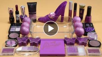 Mixing'Purple Shose'Eyeshadow,Makeup and glitter Into Slime!Satisfying Slime Video!★ASMR★