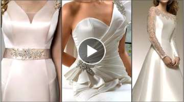 super gorgeous fashionable Embalished lace sleeved chiffon & satin bridal wedding dresses for wom...