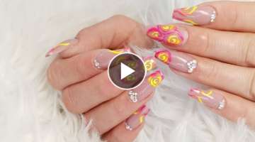 How to sculpt coffin shape nails step by step, with easy pigment design