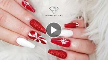 Christmas nails trends coffin shape gel nail extensions on tips.