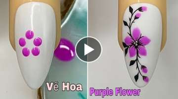 Easy Purple Flower Nails Art For Beginner ????Vẽ Hoa???? New Nails Design ???? New Nails