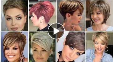 Outstanding Short Hair Hairstyls For Round Face With Amazing Bangs/Hair Color Styling ideas #vint...
