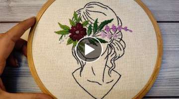Girl and flowers embroidery tutorial || Embroidery for beginners || Let's Explore