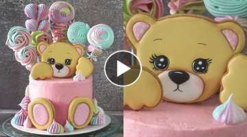 Teddy Bear Cake Tutorial (Easy Baby Shower Cake with Meringue Cookies)테디베어 케이크 귀�...