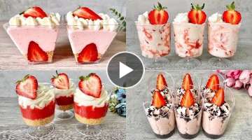 4 Easy NO BAKE Strawberry Dessert cup recipes. Easy and Yummy!