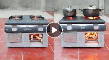 Creative idea cement \ DIY wood stove from cement and old gas stove