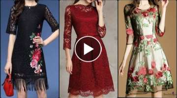 Designer Floral Applique Botanical Embroidered sheer Gauze Lace Party Wear Dresses