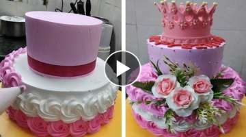 How to make Two Tire Birthday cake Design |Crown cake Design |Girl cake |Princess cake decorating