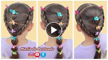 Penteado Infantil Fácil com Elásticos e Tranças | Easy Braids with Elastics Hairstyle for Girl...