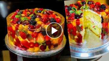 FRUIT SPONGE CAKE with JELLY Original recipe | Amazing jello fruit cake | Fruit cake recipe