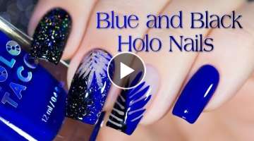 Blue and Black Holo Nails with 