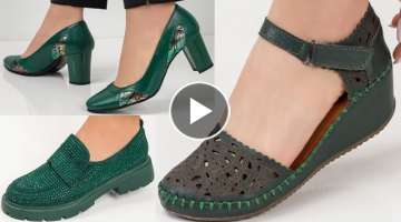 2023 LATEST NEW APPEALING SLIP ON GREEN SOFT SHOES DESIGNS FOR WOMEN LATEST GREEN WINTER 2023 SHO...
