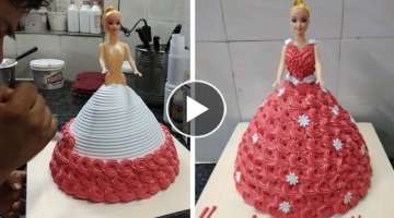 Barbie Doll Cake Design |Doll Cake Design |Birthday Doll Cake |Whipped Cream Cake Recipe