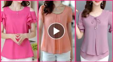 Most trending adorable plain georgette layers style three quarter sleeves casual wear shirts blou...