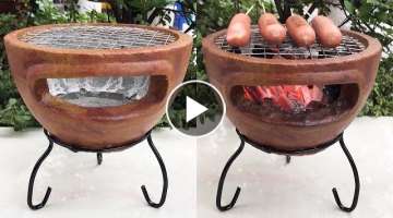 How to build a multi-purpose oven with cement and plastic pots at home | DIY firewood stove