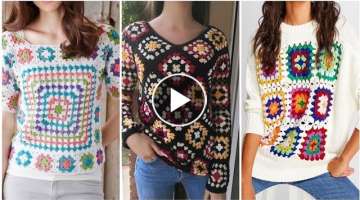 Very Stylish Crochet Granny Square Pattern Shirt Top And Blouse Design Patterns Ideas