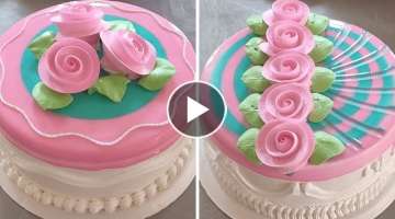 Hermosas decoraciones de pasteles con flores en crema | decoración de tortas con gel abrillantad...