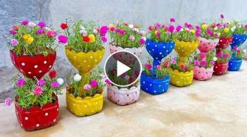Ideas to recycle plastic bottles to make beautiful two-tiered flower pots