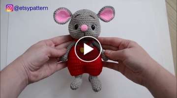 Symbol of 2020. Mouse in overalls. Year of rat. Crochet pattern. Tutorial