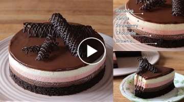 Ultimate Brownie Triple Mousse Cake Recipe | 3 Flavor | Step by Step
