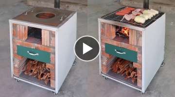 Creative ideas with cement \ Make a wooden stove from an old refrigerator and cement