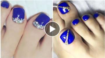 most beautiful and sexy women toe nail art designs and stylish ideas of blue color 2020