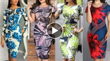 Most Trending 2021 Daily Work Wear Women's Printed bodycon Dresses/Slim fit Bodycon Business Outf...
