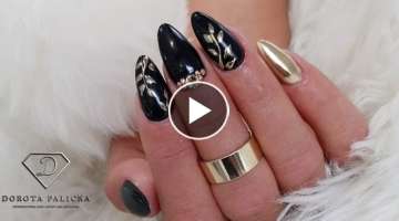 Autumn nails.Salon nails. Black and gold nail art. How to do gel infill, rebalance Autumn nail ar...