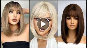 Short and long Straight Synthetic Wig With Bangs