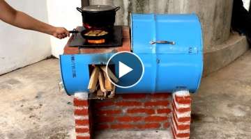 Wood stove with new oven - Creative ideas from cement and non-iron barrels