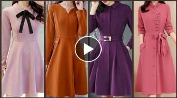 sophisticated plain Skater dresses for office wear - solid colors skater outfit collection 2021-2...