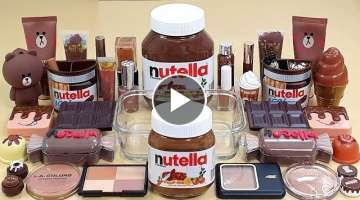 NUTELLA SLIME Mixing 'BROWN'Makeup and Random Things Into Clear Slime, Satisfying slime videos AS...