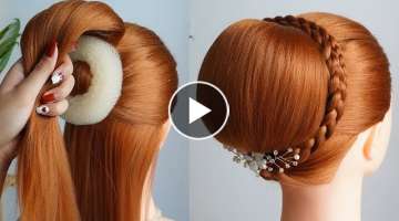 New Bun Hairstyle Using Donut | Latest Juda Hairstyle With Gown | Hairstyle For Wedding And Party