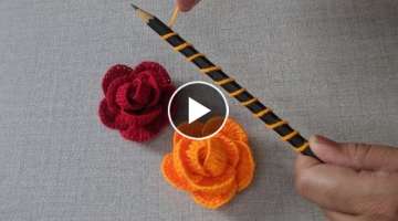Amazing Hand Embroidery flower design trick with pencil | Hand Embroidery: Rose flower design ide...