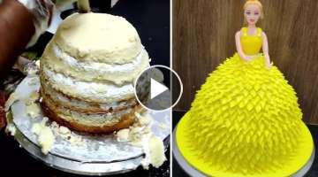 Yellow Barbie Doll Cake | Whipped Cream Doll Cake | Doll Cake