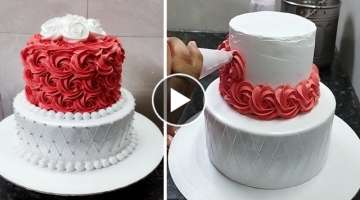 Two Tire Red Velvet Engagement Cake |Whipped Cream Rosette Cake |Engagement Cake Flowers Decorati...