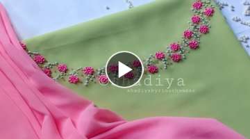 Hand embroidery ring knot flower design for kurti salwar neck|neckline embroidery