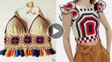 beautiful crochet granny square short blouses pattern ideas