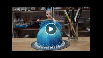 Bánh Sinh Nhật Búp Bê Elsa Trang Trí Vẽ Hình Và Váy Ren - Decorate Elsa Cake Easy to M...