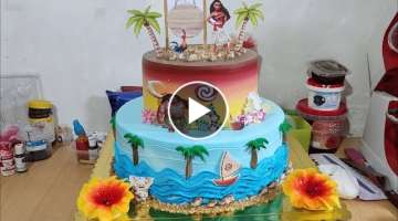 Increíble pastel infantil de MOANA de dos pisos | Torta de Moana con topper y crema
