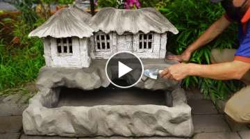How to Build a rustic house with aquarium from styrofoam and cement