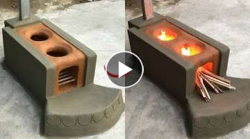 How to build a beautiful wood stove from clay and make use of old bricks cement - sand