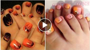 Sexy most demanding stylish and fantastic women orange toe nail art designe and ideas 2020