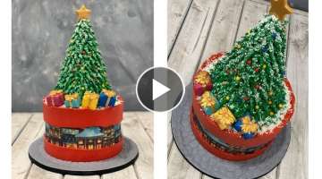 Christmas Tree Fault Line Cake | Christmas Village Fault Line Cake