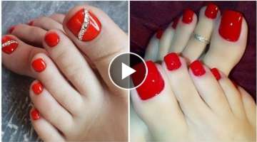 most beautiful and sexy women foot wear collection of red nail polish color art designs and ideas