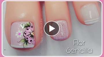 Diseño de uñas pie fáciles y bonita / Decoración de uñas con flores para principiante / Nail...