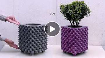 Idea To Make An Easy Cement Flower Pot || Cement Flower Vase - How To Make A Plant Pot With Cemen...