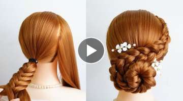 New Braid Hairstyle With Bun | Braided Hairstyle For Saree | Wedding Hairstyle | Bridal Hair Styl...