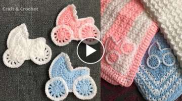 Crochet pram/crochet stroller / crochet blanket applique
