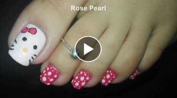Hello kitty Toe Nail Art Tutorial- Cute and Fun Pedicure Nail Art | Rose Pearl